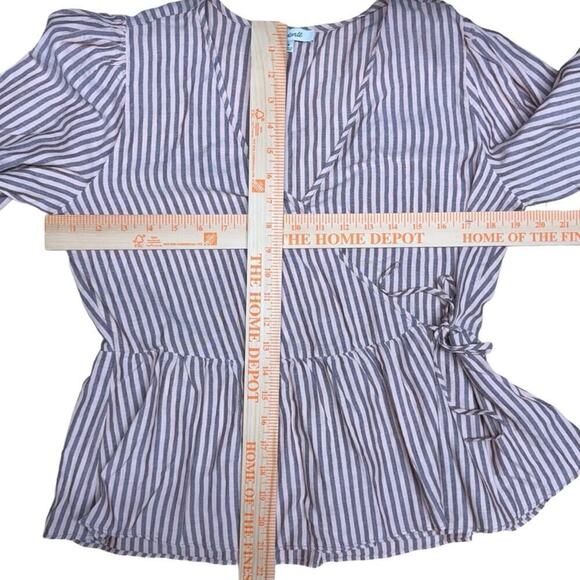 Madewell Blouse Women's Puff-Sleeve Peplum Wrap Top in Stripe Medium Mc794 - Picture 14 of 15